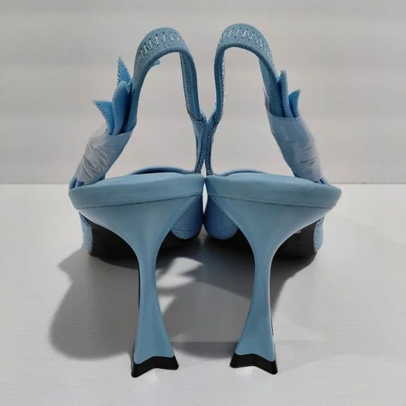 Cosy Island Light Blue Knit Pointed Toe Slingback Flared Heel Pumps Womens 9.5 - Picture 6 of 12